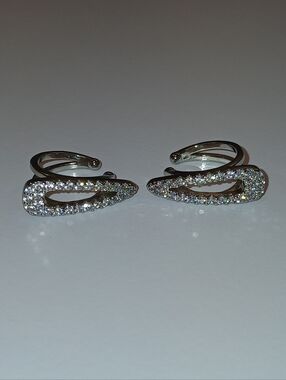 NEW! White Gold Plated Pavé Ear Cuffs - White Crystal Accent, Pretty Bird